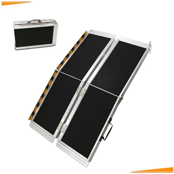 WinFong Portable Wheelchair Ramp 4FT, 48" L x 29" W Non-Skid Aluminum Foldable Handicap Ramps for Steps, 600lbs Capacity Threshold Ramps, Lightweight with Handle, for Home, Stairs, Doorways, Curbs