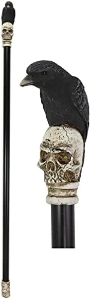 Home Décor Accents Gothic Raven Crow Perching On Skull Decorative Prop Walking Cane 37" H - Home Accents 33-kl1-6448