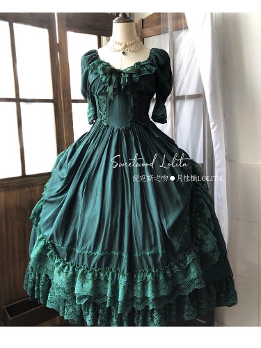 (Buyforme) Sweet Wood~ CLA Vintage French Lolita OP Dress | L / dark green long dress