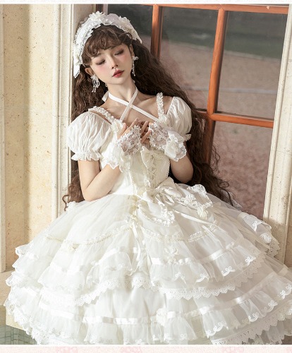 Puppets and Doll~Sweet Lolita OP Dress Multicolor | L / white