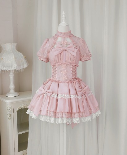 Your Princess~Cross Dream~Sweet Lolita Lace Pink OP Dress | L / pink