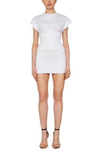 Rolled Sleeve Dress with Corset | White / M