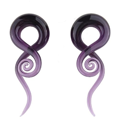 2Pcs Purple Ear Glass Spiral Tapers Plugs Tunnels Expander Hanger Gauges Earrings Stretching Body Piercings Jewelry - 0g(8mm)