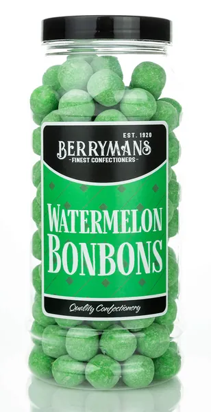Original Watermelon BonBons Retro Sweets Gift Jar by Berrymans Sweet Shop (Bon Bons) - Classic Sweets, Traditional Taste.