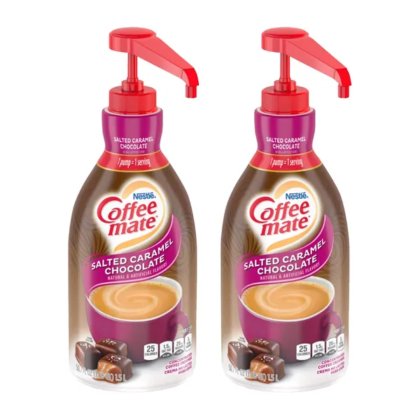 Coffee Mate Liquid Coffee Creamer Concentrate - Coffee Creamer with Pump in Salted Caramel Chocolate Flavour - Coffee Whitener - No Refrigeration Required, 1.5 Litre