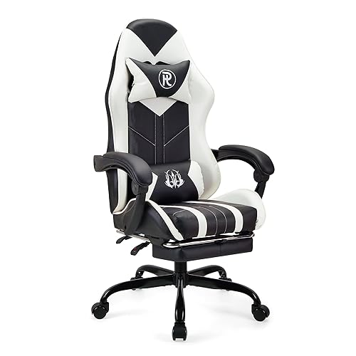 Play haha.Gaming chair Office chair Swivel chair Computer chair Work chair Desk chair Ergonomic Chair Racing chair Leather chair Video game chairs (White,With footrest) - White