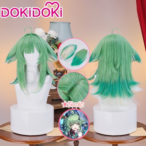 【Ready For Ship】DokiDoki Game Honkai: Star Rail Cosplay Huo Huo Wig Long Straight Green Gradient Hair Huohuo | Wig With Free Ear