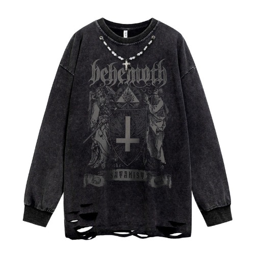 Cross Print Oversize Long Sleeve T-Shirt WN5463 | black / M