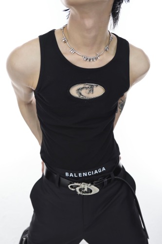 Summer Niche Design Metal Hollow Out Men's Vests Fashion Trendy Solid Color Sleeveless Tank Tops American Style 9A8385 | Black / Asian Size M