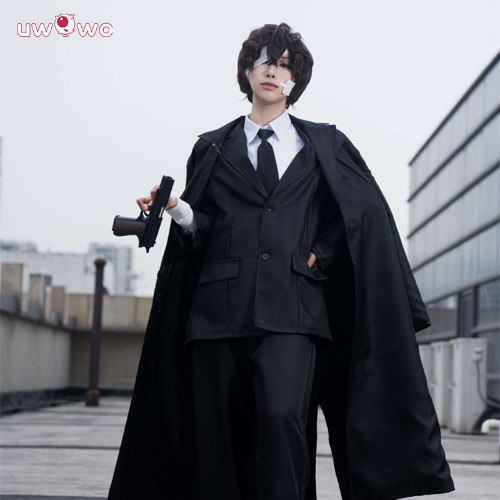 Uwowo Collab Series: Anime Bungou Stray Dogs Dazai Osamu Dark Era Black Suit Cosplay Costume | S