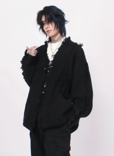 Oversize Damage Knit Cardigan WN3132 | black / M