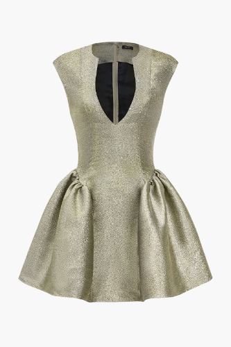 Glitter V-neck Mini Dress | GOLD 