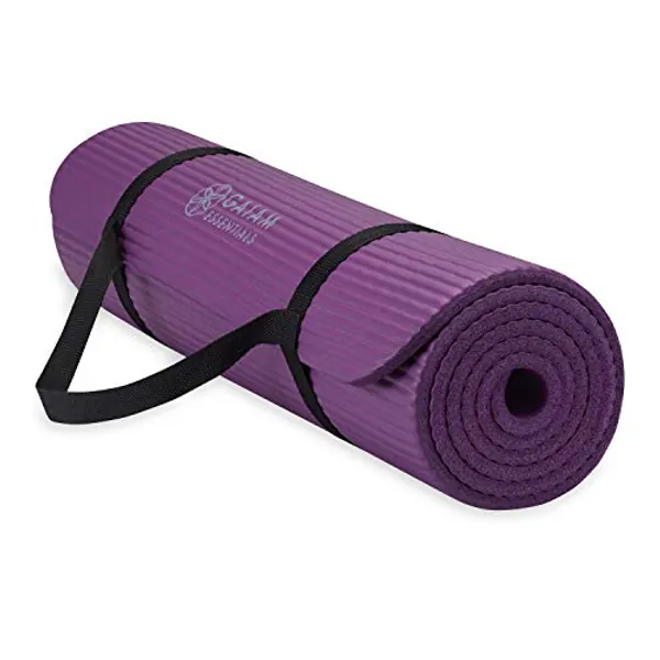 Gaiam Essentials Thick Yoga Mat Fitness & Exercise Mat with Easy-Cinch Yoga Mat Carrier Strap, 72"L x 24"W x 2/5 Inch Thick - Purple
