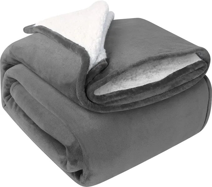 Utopia Bedding Sherpa Bed Blanket King Size Grey 480GSM Plush Blanket Fleece Reversible Blanket for Bed and Couch (90x102 Inches) - King Grey