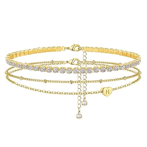 14K Gold Plated Anklets - Name Initial "H"