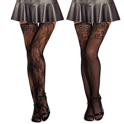 2PCS Black Floral Fishnet stockings