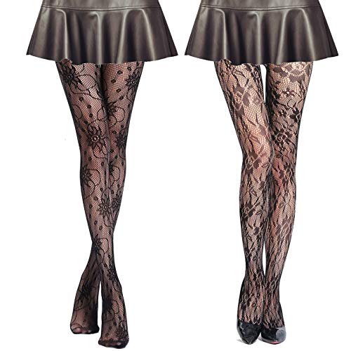 2PCS Floral Fishnet Black Tights