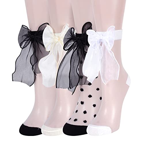 4PCS Mesh Bow Fancy Socks