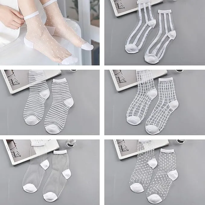 5PCS Sheer Playful White Socks