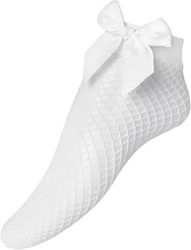 3PCS Fishnet Bow White Socks