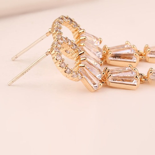 Kayli Chandelier Earrings With Slender Crystal Baguettes - Gold