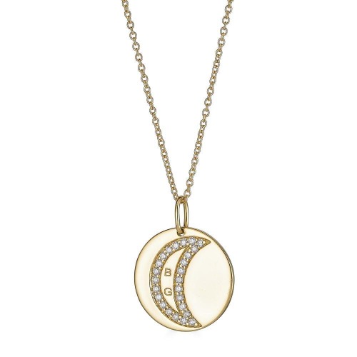 18K Gold Diamond Moon & Initials Pendant - 18K Yellow Gold