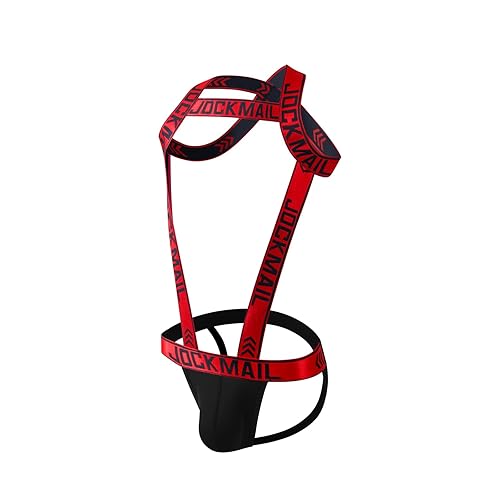 Mens Harness Sport Shoulder Strap with Mens Jock Strap Fitness One-piecs Mens Harness with Jockstrap Bodysuit - X-Large - Red