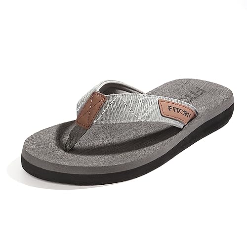 FITORY Men's Flip-Flops, Thongs Sandals Comfort Slippers for Beach Size 6-15 - 13 - Grey