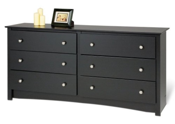 Prepac Sonoma Bedroom Furniture: Black Double Dresser for Bedroom, 6-Drawer Wide Chest of Drawers, Traditional Bedroom Dresser, BDC-6330-V, 59"W x 16"D x 29"H - Black - Dresser