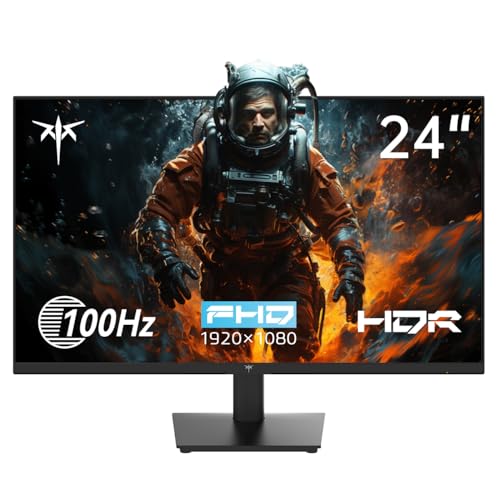 24 Inch 1080P Full HD Computer Monitor, 100Hz HDR10 Frameless Gaming Monitor with Freesync, HDMI & VGA Ports PC Monitor for Working, VESA, Tilt Adjustable, Eye Care, H24V13 - 24-inch - FHD 100Hz VA