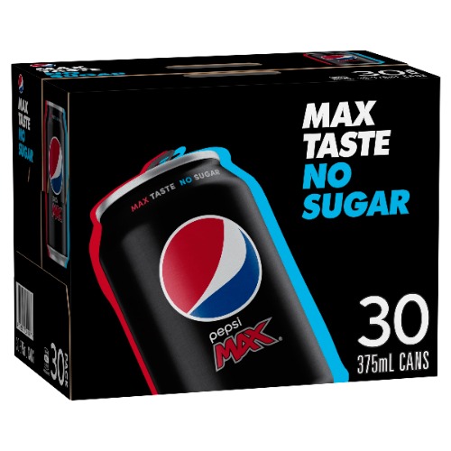 Pepsi Max Zero Sugar Cola Soft Drink, 30 x 375ml