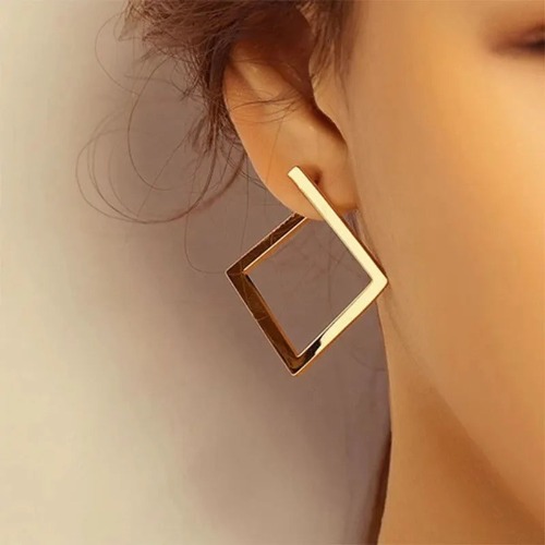Retro Classy Square Stud Earrings - Gold Color
