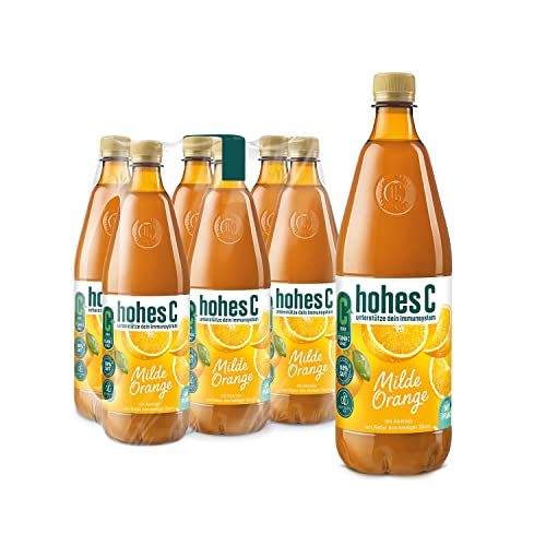hohes C Milde Orange (6 x 1l), 100% Saft, Orangensaft-Konzentrat, Vitamin C, ohne Zuckerzusatz laut Gesetz, weniger Säure, vegan, mit recyceltem PET - Mit Pfand