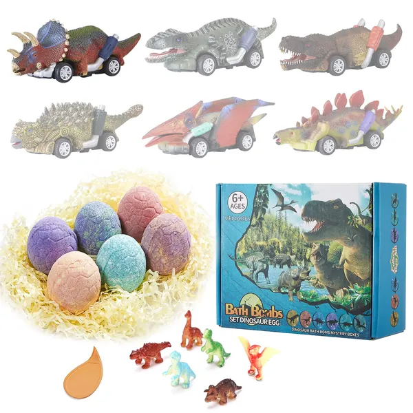 Badekugeln Kinder mit überraschung, Venares Badezusatz Kinder, Badebomben Kinder mit überraschung, Badespaß Kinder, Badekugeln Dinosaurierl für Geburtstags, 6 x 80G Kinder Badekugeln