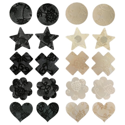 LUOEM Pasties BH Einweg Sexy Blumenkuchen Selbstklebstoff Aufkleber Nippel Cover Aufkleber 10 Paar (Schwarz, Hautfarbe) - 