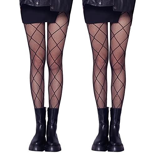 SERAPHY Strumpfhosen Damen Muster, Hohe Taille Sexy Netzstrumpfhose mit Reizvollen und Charmanten Aushöhlen Muster, Schiere Mesh Loch Strumpfhose - Einheitsgröße - 2 Paar (Schwarze Kreuz und Quer + Schwarze Kreuz und Quer)