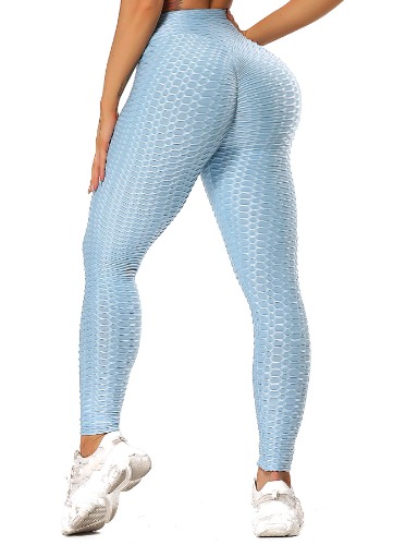 INSTINNCT Damen Slim Fit Hohe Taille Booty Lange Leggings mit Bauchkontrolle Laufhose Fitnesshose Sporthose Tights - S Himmelblau