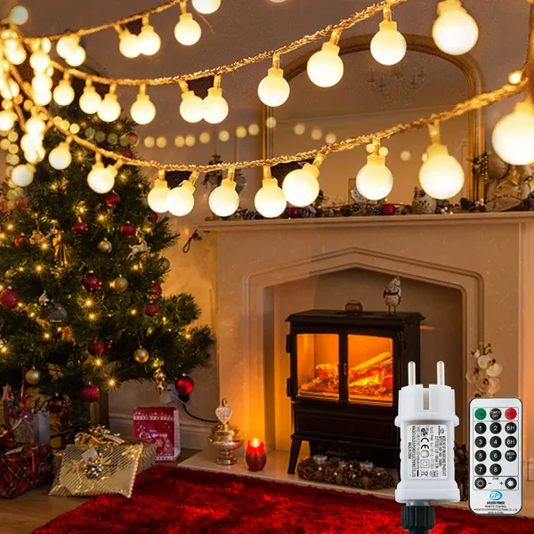 [120 LED] Lichterkette Kugel, 15M 8 Modi und Merk Funktion,lichterketten außennnen mit Stecker, ideale party deko, kinderzimmer, balkon,weihnachtsbeleuchtung usw. (Warmweiß)