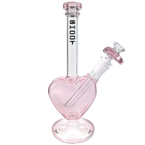 GHODT Herz Bong Glas mit Stecksystem - 21cm Höhe - 4mm Glas - Pink mit Glaskopf in Herzform