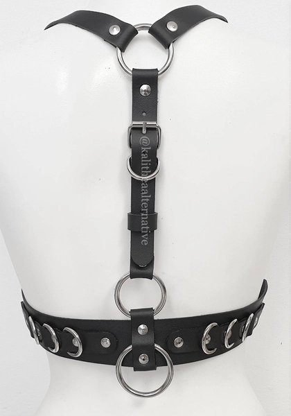 Grunge Goth Statement Harness with Silver Color Hardware