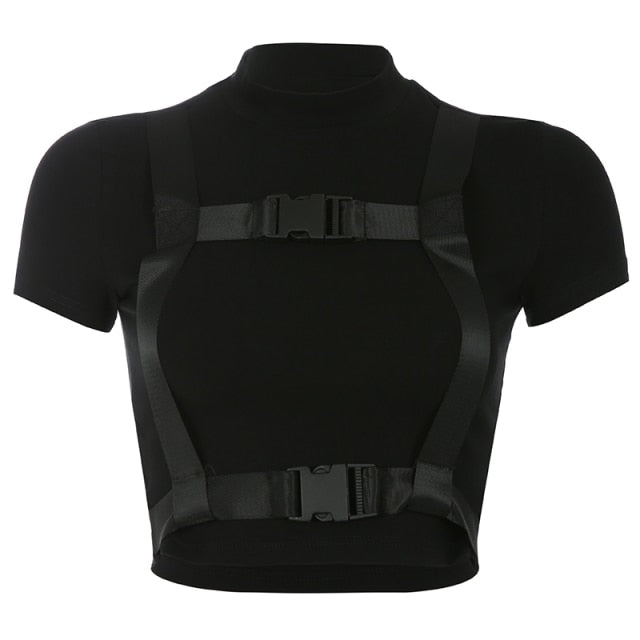 'Punisher' Black Grunge Alt Strap T-Shirt - Short Sleeve / L