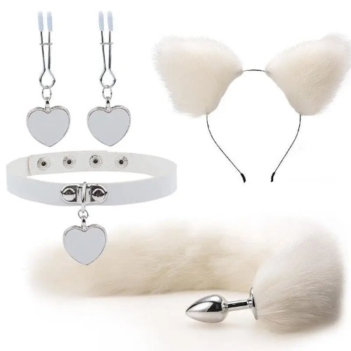 Luxurious Fox Cat Tail Plug Set with Ear Headband and Fuzzy Collar - SKU 23