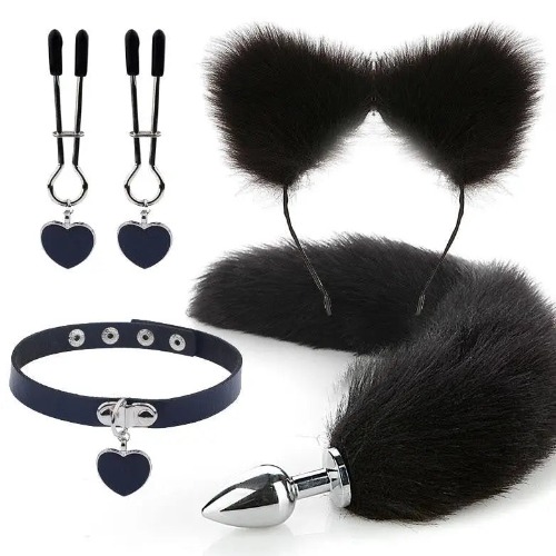 Luxurious Fox Cat Tail Plug Set with Ear Headband and Fuzzy Collar - SKU 19