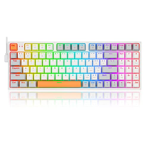 Redragon Mechanical Gaming Keyboard, Wired Mechanical Keyboard with RGB Backlit, 94 Keys, Programmable Macro Editing, Numeric Pad, Compact Keyboard Mechanical for Pc Mac Ipad, K636WGO,White - White