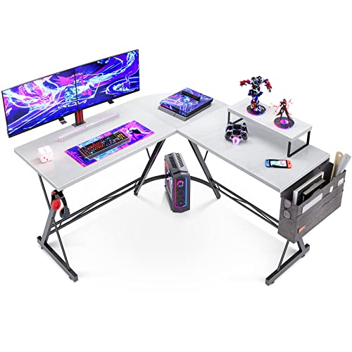 Casaottima L Shaped Gaming Desk, Home Office Desk with Round Corner, Computer Desk with Large Monitor Stand Desk Workstation - White - 51 inches