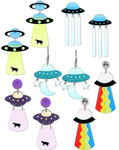 5 Pairs UFO Aliens Earrings 