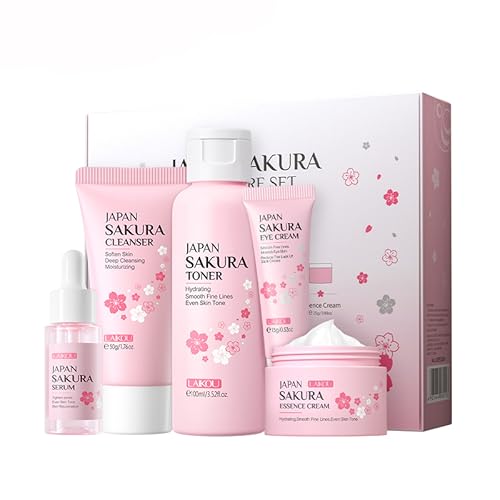 LAIKOU Skin Care Set, Travel Size Toiletries, Skin Care Routine Kit for Women, Skincare Gift Set with SAKURA Cleanser, Toner, Serum, Eye Cream, Face Cream Mother's Day Christmas Birthday Daughter Wife