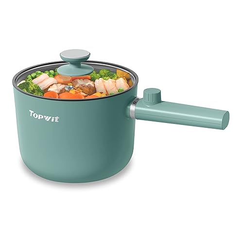 Topwit Electric Cooker, 1.5L Ramen Cooker, Portable Non-Stick Frying Pan, Cooking Pot for Pasta, Steak, BPA Free, Ramen Pot with Dual Power Control, Over-Heating & Boil Dry Protection, Green - 1.6 Quarts - Green