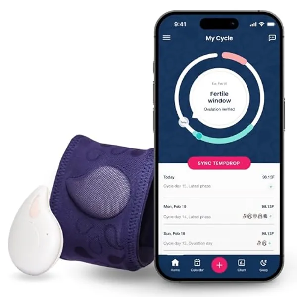 TEMPDROP 2.0 Advanced Fertility Monitor and Ovulation Tracker Wearable Basal Body Temperature (BBT) Monitoring Sensor and Fertility Charting App, New Improved Comfortable Armband, L/XL