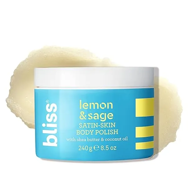 Bliss Satin-Skin Body Polish - Lemon and Sage - Body Scrub with Shea Butter and Coconut Oil - 8.5 Oz - Smoothing and Balancing Skincare - All Skin Types - Vegan & Cruelty-Free - Lemon & Sage with Shea Butter